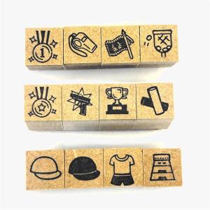 【ころころスタンプ】体育・運動会 スタンプセット【10mm角 ４個】赤白帽子/メダル/スターターピストル/ホイッスル/玉入れ/跳び箱/優勝カップ/優勝旗
