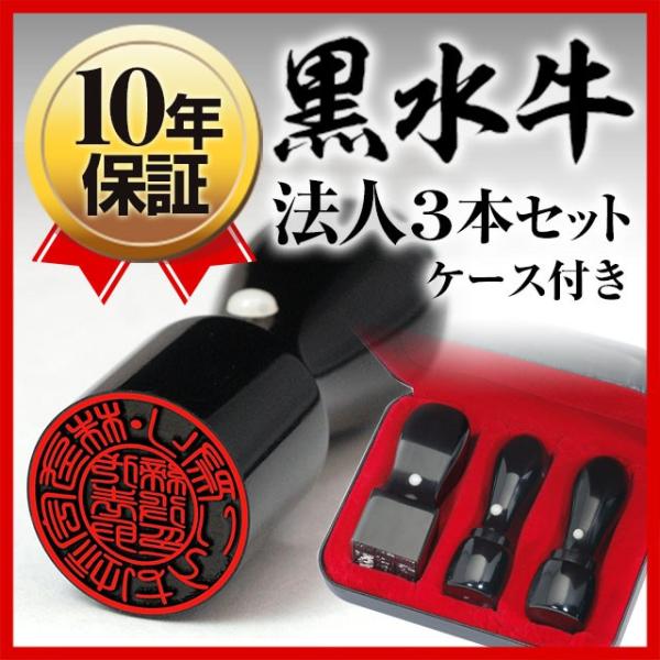 会社印鑑 セット 黒水牛 法人印鑑 3本セット 4点セット (ケース付) 代表者印(天丸18) 銀行...