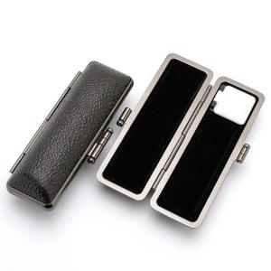 印鑑ケース 黒 (銀枠) 12.5-15.0mm（内張り朱竹） 朱肉付き はんこ