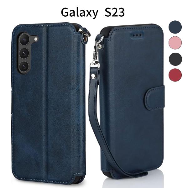 Galaxy S23 ケース 手帳型｜カード収納｜スタンド機能｜ストラップ付き｜薄型 軽量｜TPU+...