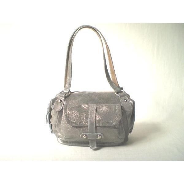 オールシーズン牛革メタリックショルダーバッグ（グレー）