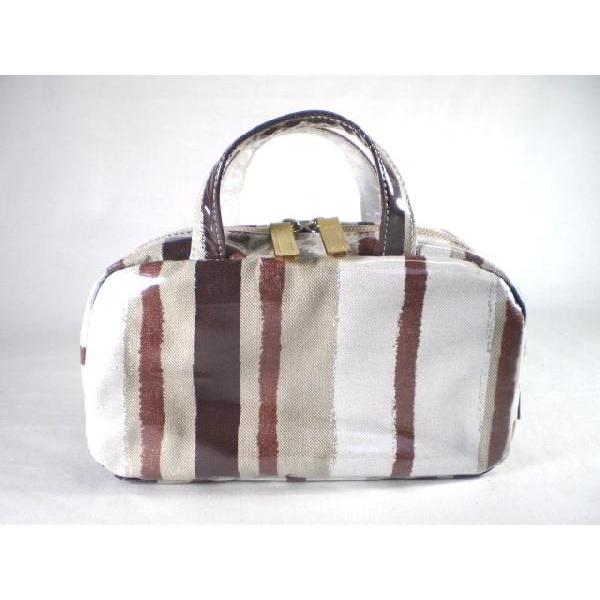 ポーチ ストライプ（中型、茶）