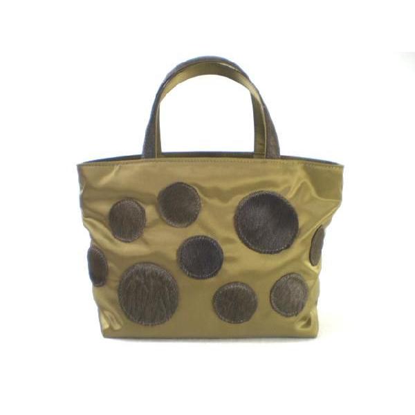 リアルファー　ドット　トートバッグ小（オリーブ）