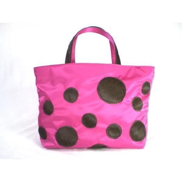 リアルファー　ドット　トートバッグ中（ピンク）