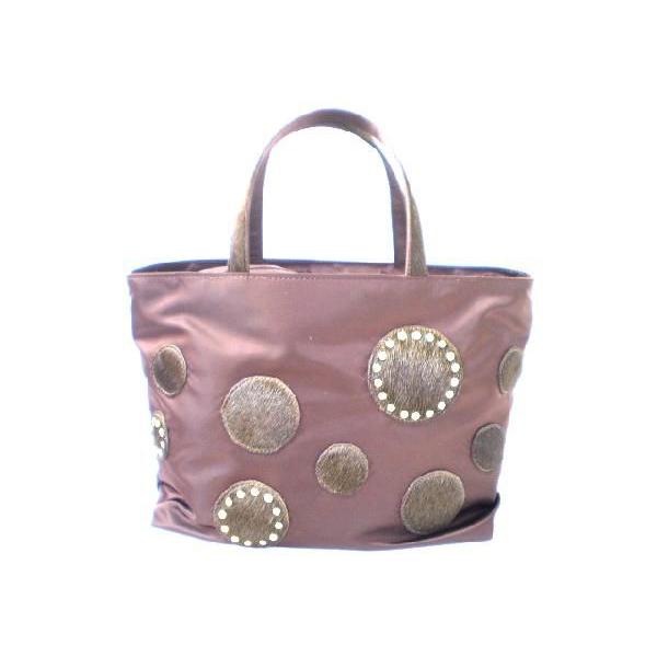 リアルファー　ドット鋲付　トートバッグ中（ブラウン）