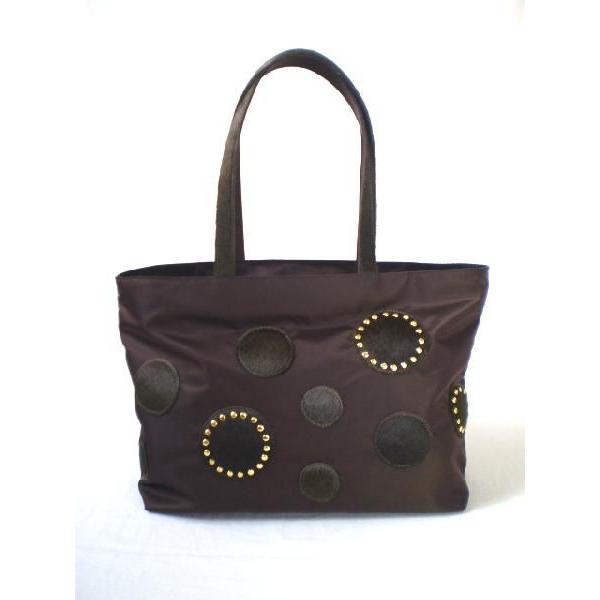 A４リアルファー　ドット鋲付　トートバッグ（ブラウン）