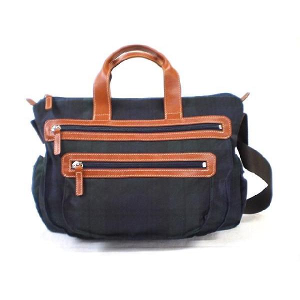 A４ポケットいっぱいトラッドチェックの２ウェイ斜めがけバッグ　（ブルーグリーン）