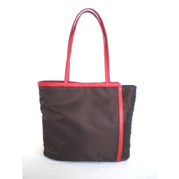 トートバッグ　ちょいとアート気分（茶×赤）