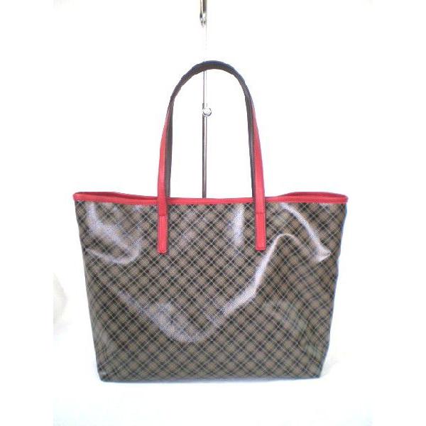 雨をはじくバイアスチェック柄　A4　トートバッグ　通勤、お稽古バッグにお薦め（赤ショルダー）