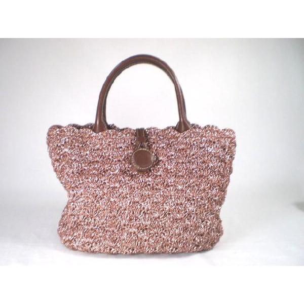 手編みシェルニットトートバッグ（ブラウン）