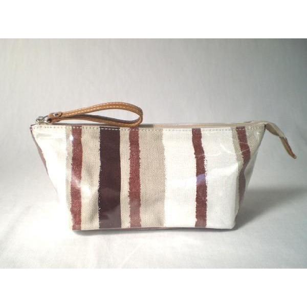 フレンチストライプポーチ（茶）
