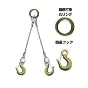 【コンドーテック】JISロック止めワイヤー 6mm ×3m 裸 2点吊セット〈2KT0603〉両シンブル入 セット品   リング フック JISワイヤー6×24 加工品｜hanshin-k