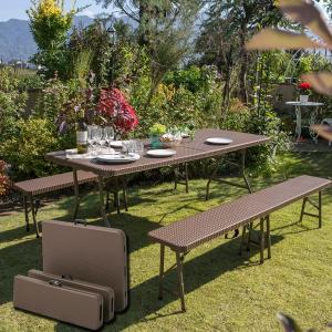 イージーキャリー ダイニングテーブル ラタン調 3点セット