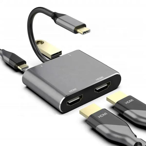 USB HDMI 変換アダプタ USB-C to HDMI1.4 4K x2ポート/PD 60W急速...
