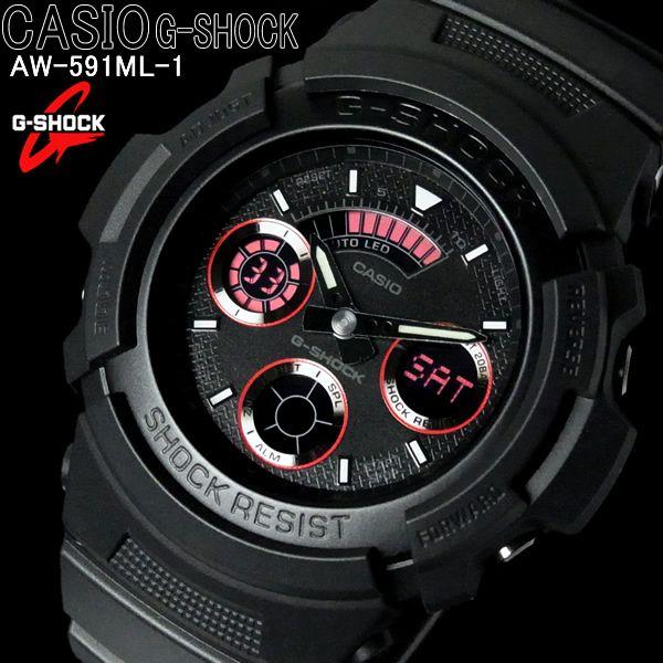 G-SHOCK カシオ 腕時計 CASIO Gショック マット ブラック レッドアイ AW-591M...