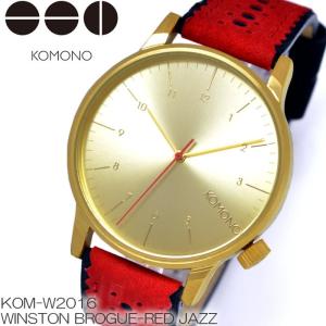 コモノ KOMONO Winston Brogue-Red Jazz クオーツ メンズ 腕時計 ウォッチ KOM-W2016 ゴールド 赤 レッド｜hapian