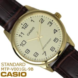 カシオ CASIO メンズ 腕時計 スタンダード アナログ MTP-V001GL-9B 革ベルト ブラウン ゴールド 文字盤 ゴールド｜hapian
