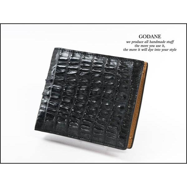 GODANE ゴダン 本革 財布 ウォレット カイマン クロコダイル メンズ 折り財布 黒 ブラック...