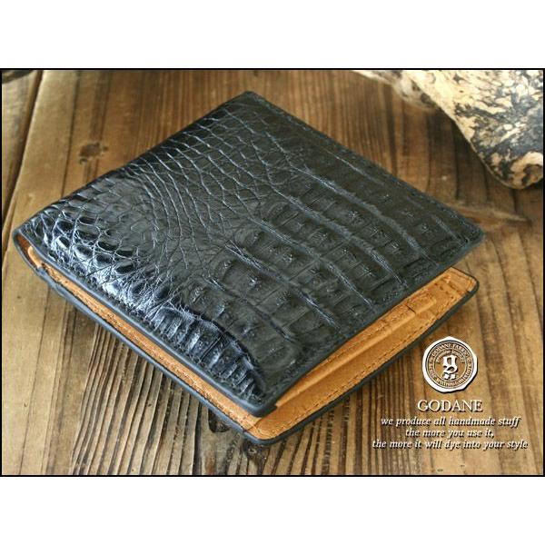 GODANE ゴダン 本革 クロコダイル メンズ 二つ折り財布 黒 ブラック