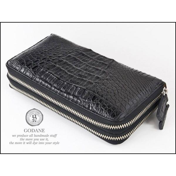 GODANE ゴダン 本革 クロコダイル ラウンドファスナー メンズ 長財布 黒 ブラック