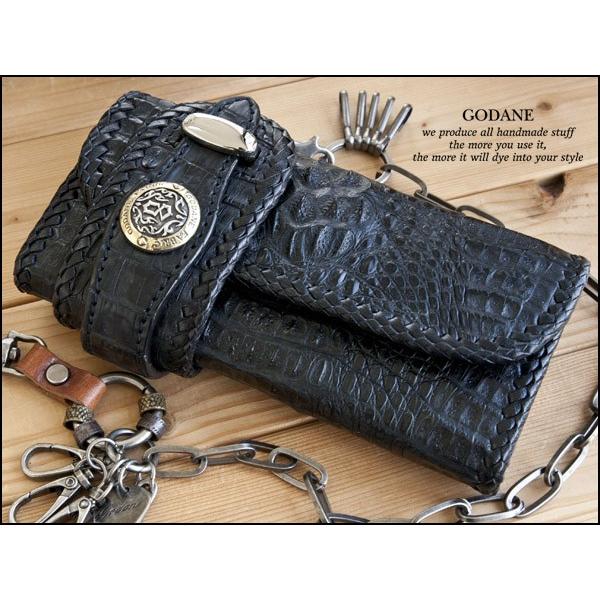 GODANE ゴダン 本革 財布 ウォレット カイマン クロコダイル メンズ 長財布 黒 ブラック ...