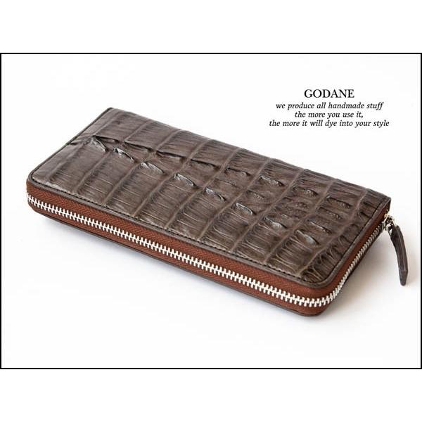 GODANE ゴダン 長財布 メンズ ウォレット 本革 クロコダイル カイマン ラウンド ジャバラ ...