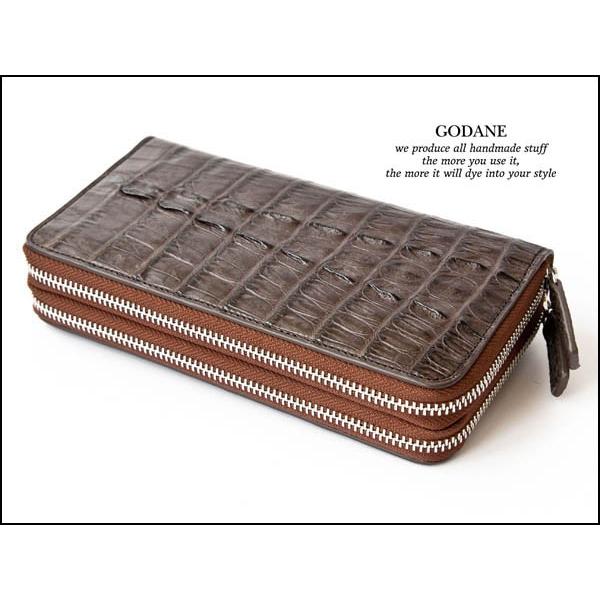 GODANE ゴダン 長財布 メンズ ウォレット 本革 クロコダイル カイマン ダブル ラウンドファ...