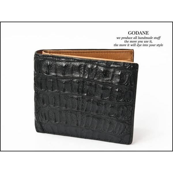 GODANE ゴダン 本革 財布 ウォレット カイマン クロコダイル メンズ 折り財布 黒 ブラック...