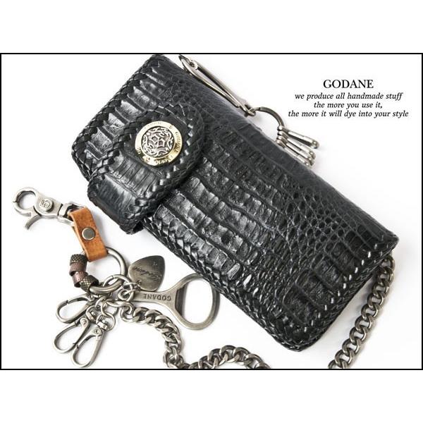 GODANE ゴダン 本革 財布 ウォレット カイマン クロコダイル メンズ 長財布 黒 ブラック ...