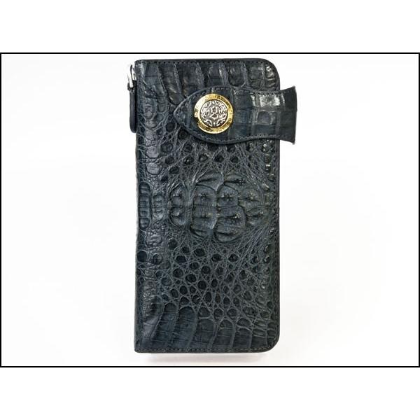 GODANE ゴダン 本革 バイカーズ カイマン クロコダイル 長財布 ネイビー 紺