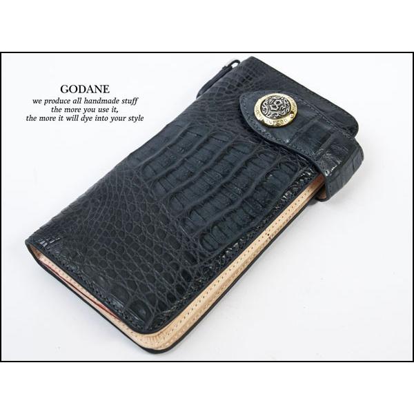 GODANE ゴダン 本革 バイカーズ カイマン クロコダイル 長財布 ネイビー 紺