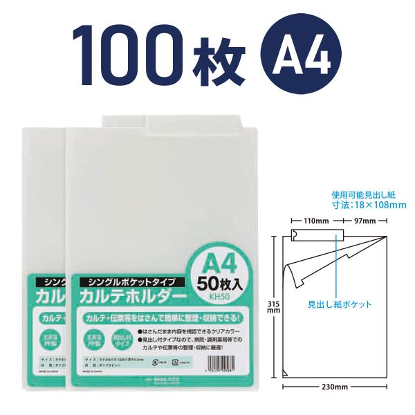 カルテホルダー A4 シングルポケットタイプ 100枚 KH50