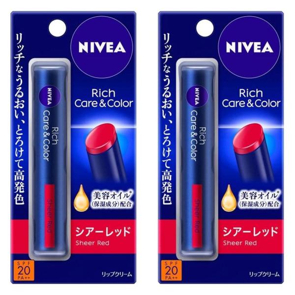 【まとめ買い】2個 セットニベア リッチケア&amp;カラーリップ シアーレッド 2g
