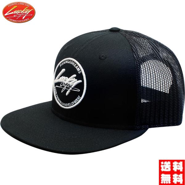 ラッキークラフトUSA(LUCKY CRAFT)LCフラットサークル/帽子 - ブラック＆ホワイト