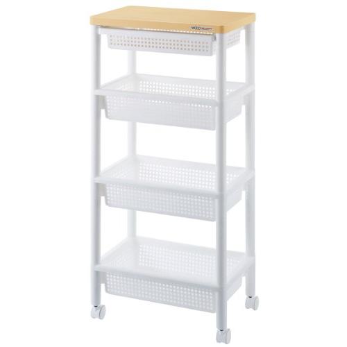 不動技研 ウッドテーブルワゴン ＷＴＷ-4ＨＳ 引き出しバスケット付 ホワイト F2492