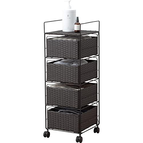 萩原 ランドリー ラック 4段 幅30 ワゴン 棚 ボックスタイプ 通気性 大容量 キャスター付き ...