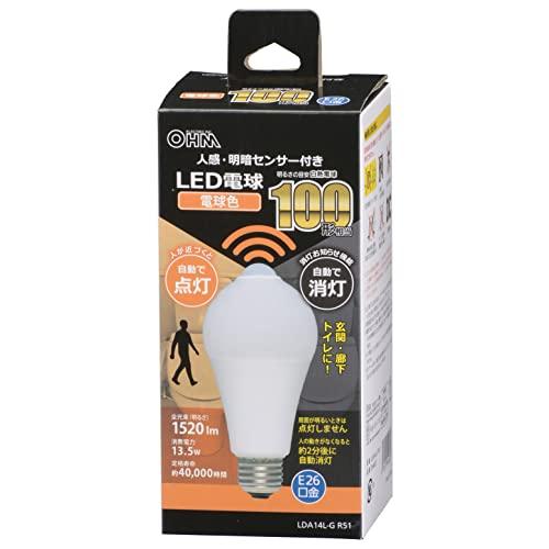 オーム(OHM) 電機 LED電球 E26 100形相当 人感明暗センサー付 電球色 人感センサー ...