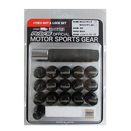 【RAYS(レイズ)】 17HEXロック&amp;ナットセット(4ホール用) M12×1.5 BK(ブラック...