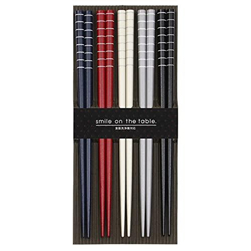 サンライフ(Sunlife) 箸 客用箸 ボーダー 天然木 日本製 食洗器対応 22.5cm 5膳セ...