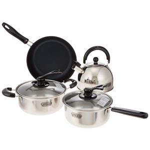 和平フレイズ 調理器具 4点セット スティージー IH対応 片手鍋18cm 両手鍋20cm フライパン24cm 笛吹ケトル2.5L 着脱式ハンド｜hapitize