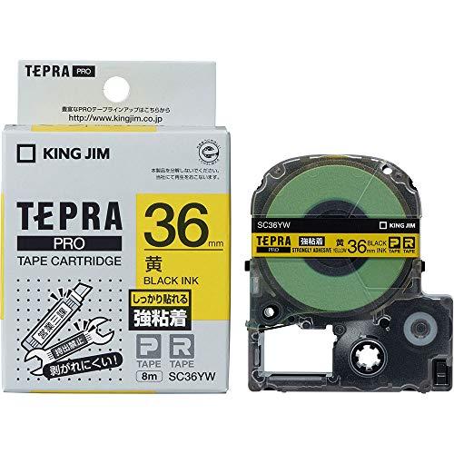キングジム 【純正】 テプラPROテープカートリッジ 強粘着 36mm 黄ラベル/黒文字 長さ8m ...