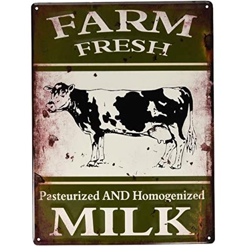 アンティーク風 デザインボード ブリキ看板 メタル L 30×40cm ミルク 牛