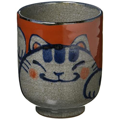 波佐見焼 湯呑み コップ (小・赤) 手描き猫 日本製 10262