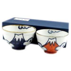 有田 波佐見焼 翔芳窯 青富士・赤富士 組茶碗(夫婦茶碗) 20850｜川西ストア