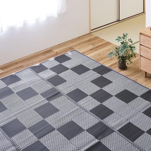 萩原 PP柄上敷き グレー 江戸間3畳 「矢倉」 い草風 柄上敷き 花ござ 水洗いOK