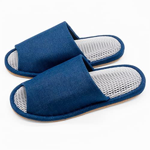 オクムラ スリッパ 洗えるリネン風 外縫い LL ネイビー AAAA6916NV さらさら 立体メッ...