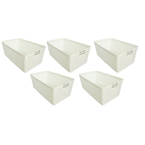 イノマタ化学 収納バスケット ネームバスケット ワイド ホワイト 5個セット