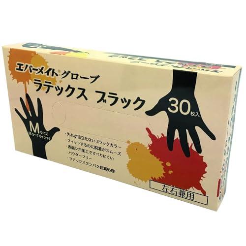 [エバーメイト] グローブラテックス ブラック 30枚入 M