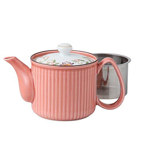 波佐見焼 ポット 軽量 (小) 花連柄 赤色 (スーパーステンレス 茶こし付) 容量約350ml 日...