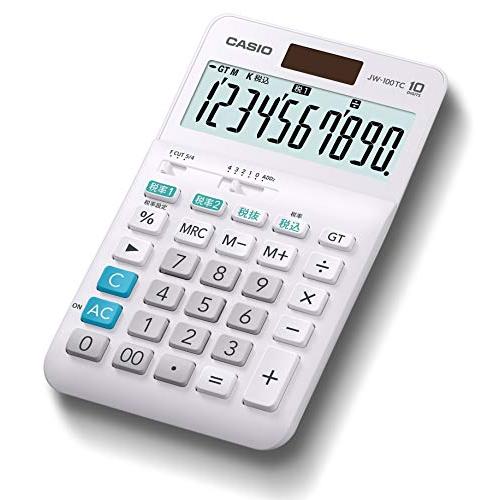 カシオ W税率電卓 10桁 税計算 ホワイト ジャストタイプ JW-100TC-N